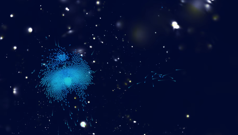 "Thalastasi" es una pieza de arte digital que revela cómo los microbios marinos participan en la regulación del clima del planeta / Alba G. Corral.