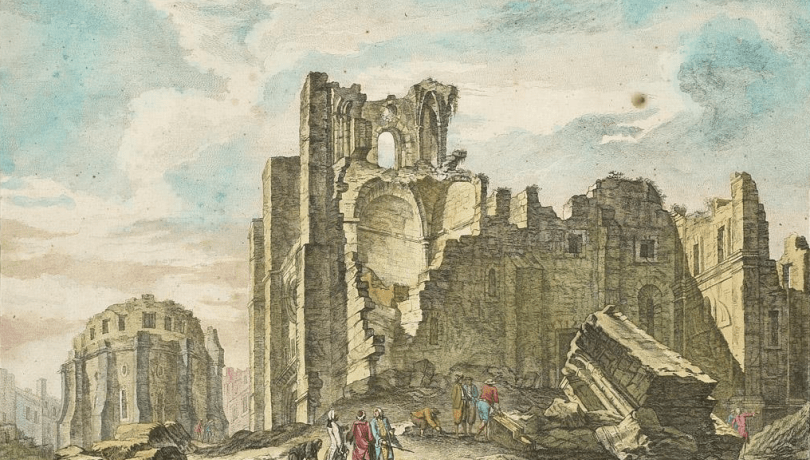 Per als terratrèmols ocorreguts abans del segle XX, no hi ha registres instrumentals del moviment del sòl, només relats de testimonis que en descriuen els efectes / Jacques-Philippe Le Bas, Public domain, via Wikimedia Commons.