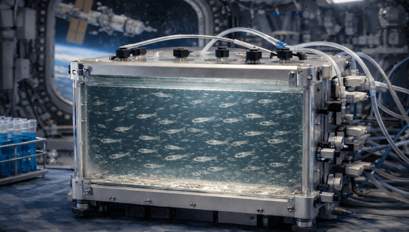 SpaceGenFish draws on experience gained in previous studies of biology in altered gravity environments / Image generated with artificial intelligence (OpenAI).