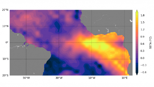 Anomalías en la temperatura superficial del mar durante el Atlantic Niño de 1963