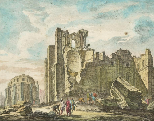 Per als terratrèmols ocorreguts abans del segle XX, no hi ha registres instrumentals del moviment del sòl, només relats de testimonis que en descriuen els efectes / Jacques-Philippe Le Bas, Public domain, via Wikimedia Commons.